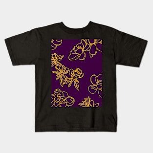 Magnolia Sketch Repeat Gold on Dark Purple 5748 Kids T-Shirt